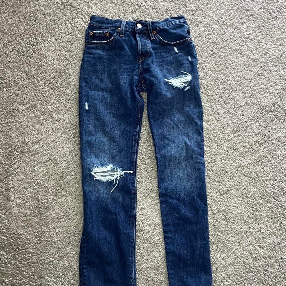 Levi's 501 Dark Wash Distressed Straight Leg Jeans Size 24x28